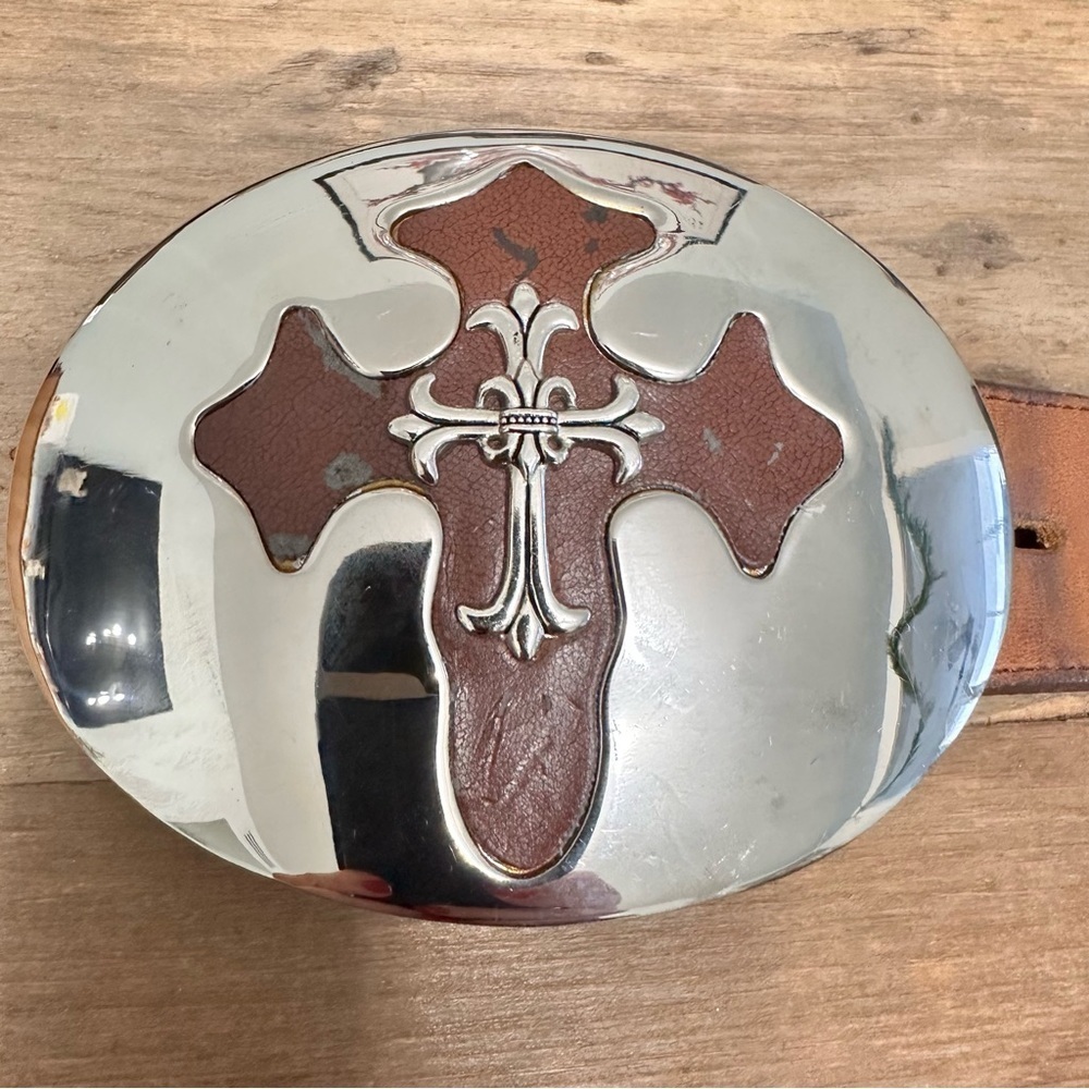 Tony Lama Silver Brown Cross Belt Indian Head Coins SZ 34 Americana Heritage